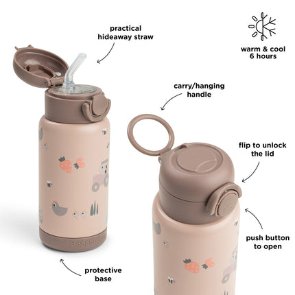 <tc>Done by Deer</tc> Thermos-Trinkflasche mit Strohhalm „Tiny Farm Powder“, 340 ml