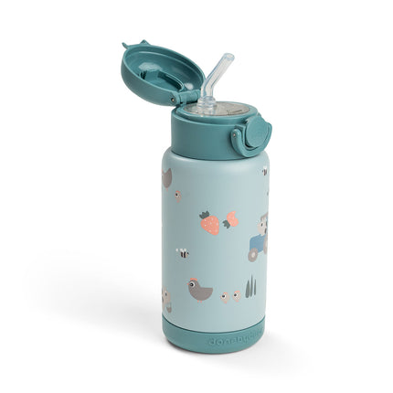 <tc>Done by Deer</tc> Thermos-Trinkflasche mit Strohhalm „Tiny Farm Blue“, 340 ml