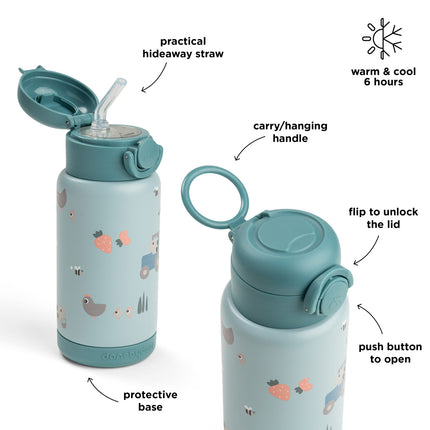 <tc>Done by Deer</tc> Thermos-Trinkflasche mit Strohhalm „Tiny Farm Blue“, 340 ml