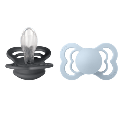 BIBS Speen Maat 2 Iron/Baby Blue Supreme Silicone 2st - BIBS - Babywinkel - 5713795199167