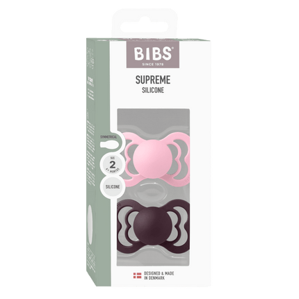 BIBS Spenen Maat 2 Supreme Siliconen Baby Pink/Plum 2st koop je bij Babywinkel