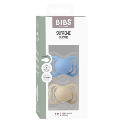 BIBS Spenen Maat 2 Supreme Siliconen Vanilla/Sky Blue 2st koop je bij Babywinkel