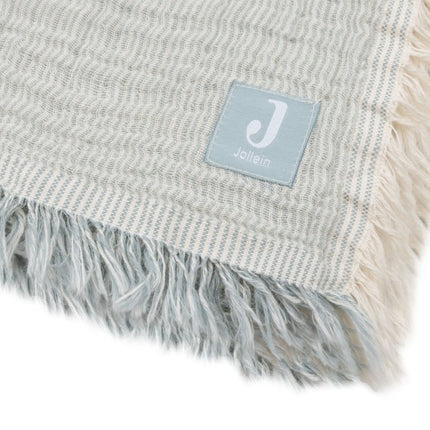 Deken Ledikant 120x120cm Fringe Stripe - Sea Green/Ivory - GOTS - Babywinkel - 8717329393790