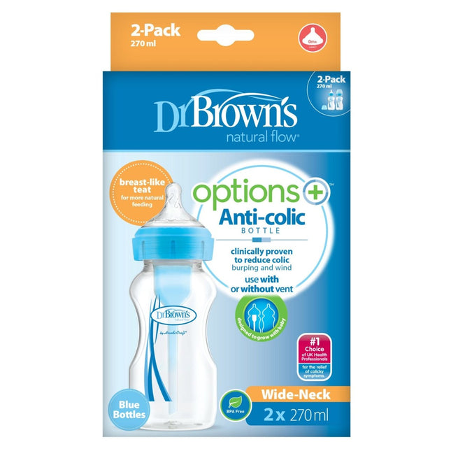 Dr. Brown's Options + Brede Halsfles 270ml duopack blauw - Dr. Brown's - Babywinkel - 072239318010