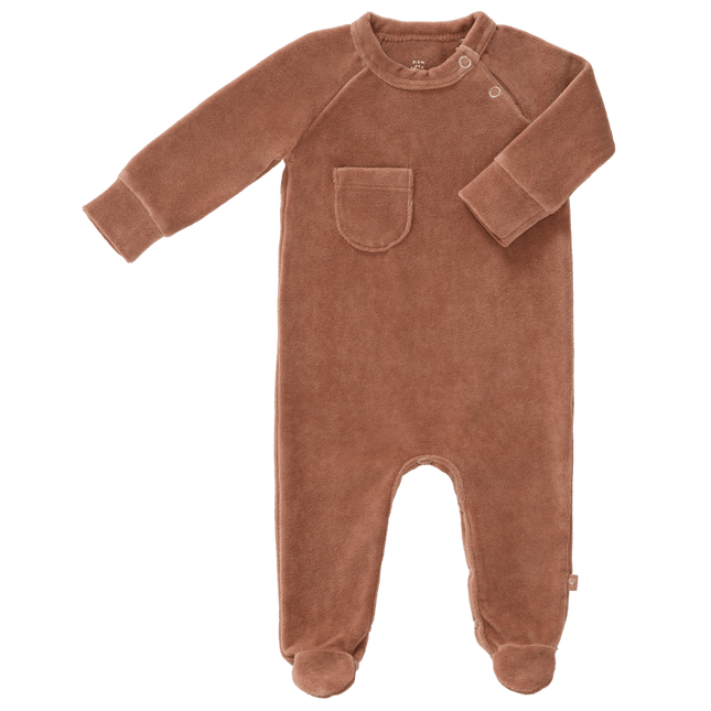 Fresk Baby Pyjama Velours Met Voet Twany Brown koop je bij Babywinkel