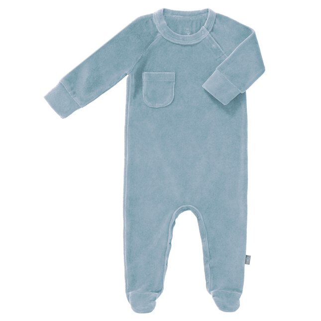 Fresk Baby Pyjama Velours Met Voeten Blue Fog koop je bij Babywinkel