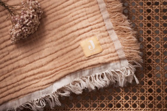 Jollein Ledikantdeken Fringe Moonstone/Ivory 120X120cm - Jollein - Babywinkel - 8717329380905
