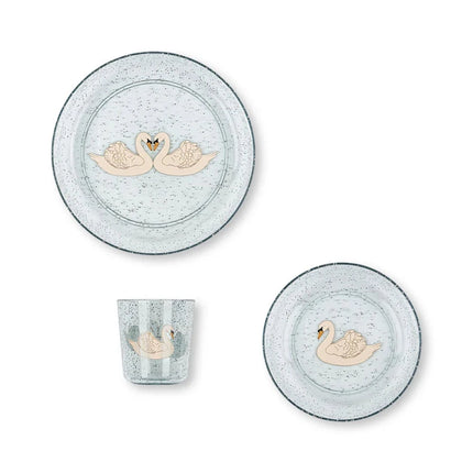 Konges Sløjd Serviesset Sparkly Swan Blue koop je bij Babywinkel