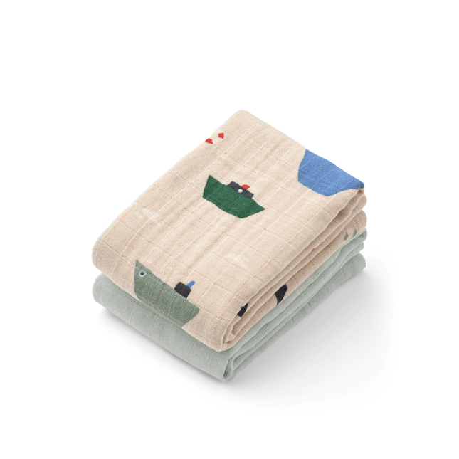 Liewood Hydrofiele Doek Lewis Sailing/ Dove Blue 2St koop je bij Babywinkel