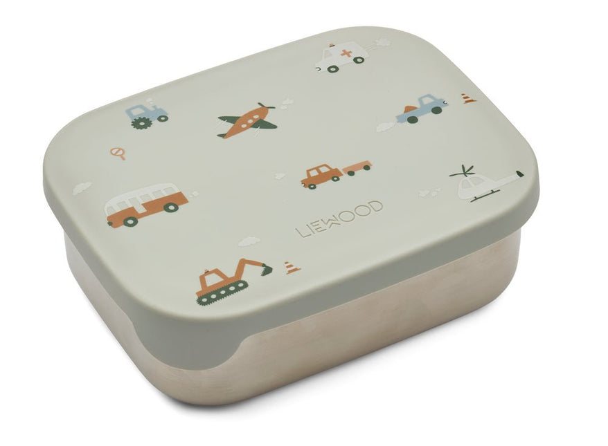 Liewood Lunchbox Arthur Vehicles/Dove Blue koop je bij Babywinkel