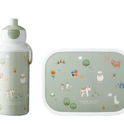 Lunchset Campus (pop - up drinkfles en lunchbox) Little Dutch - Little Farm - Babywinkel - 8720294032083
