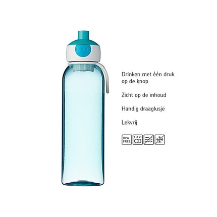 Mepal Waterfles Kind Pop - Up Campus 500ml Turquoise - Mepal - Babywinkel - 8711269949642