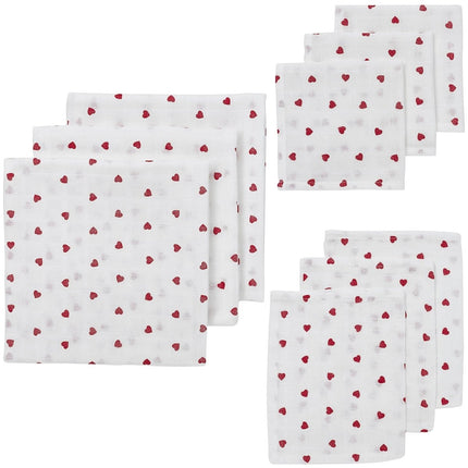 Meyco Hydrofiele Doek Sweet Heart Red 9St - Meyco - Babywinkel - 4054703925982