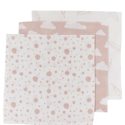 Meyco Monddoekje 3St Feathers - Clouds - Dots Roze/Wit - Meyco - Babywinkel - 4054703457247