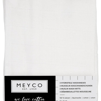 Meyco Washandje 3St Wit - Meyco - Babywinkel - 4054703458008