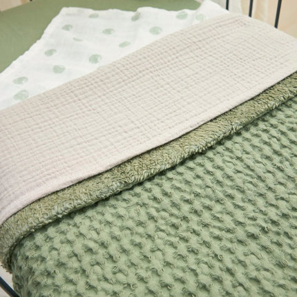 Meyco Wiegdeken Wafel Teddy Olive Green 75X100cm - Meyco - Babywinkel - 4054703218817