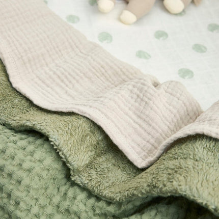 Meyco Wiegdeken Wafel Teddy Olive Green 75X100cm - Meyco - Babywinkel - 4054703218817