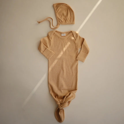 Mushie Babymutsje Bonnet Mustard Melange - Mushie - Babywinkel - 810052465258