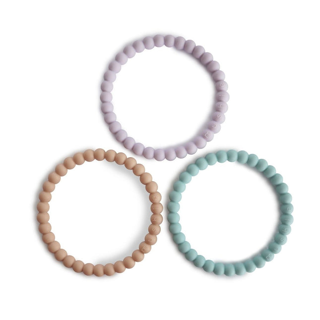 Mushie Bijtring Armband Siliconen Lilac/Cyan/Soft Peach 3st koop je bij Babywinkel