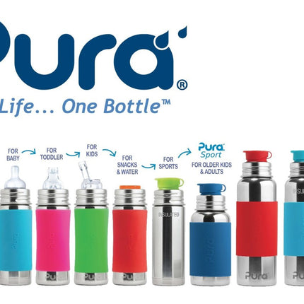 Pura Babyfles Rietje Rvs 325Ml Set Groen 4 delig - Pura - Babywinkel - 853766006362
