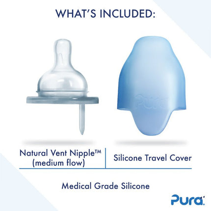 Pura Babyfles Rvs 325 Ml + Silicone Speen Medium Flow + Silicone Reisdop + Mint Sleeve - Pura - Babywinkel - 858312007503
