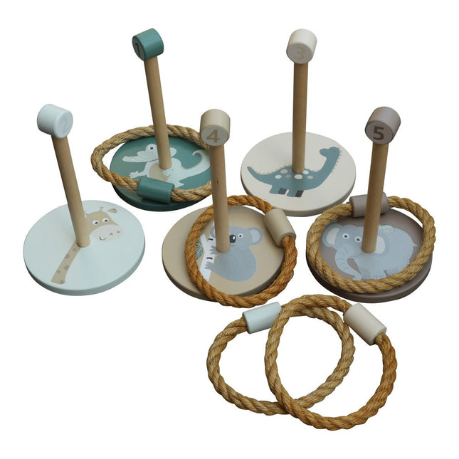 JeP Kids Houten Speelgoed Ring Gooien Taupe/Green koop je bij Babywinkel