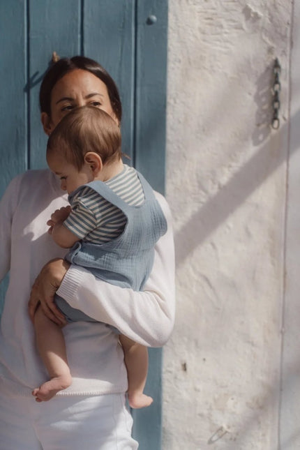 Romper korte mouw blauw Stone Blue stripe koop je bij Babywinkel