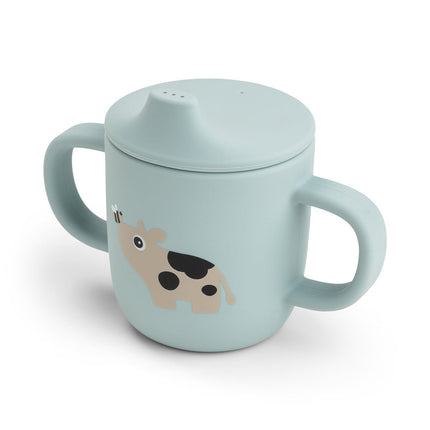 Siliconen drinkbeker met tuit en handvatten Tiny farm Blue koop je bij Babywinkel