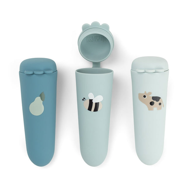 Siliconen ijsjesvorm 3 - pack Tiny Farm Blue koop je bij Babywinkel