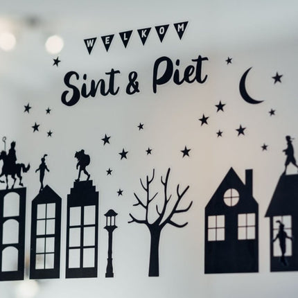 Sinterklaas Raamstickers Zwart 50 delig - Babywinkel - 8718819314493