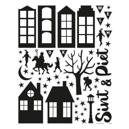 Sinterklaas Raamstickers Zwart 50 delig - Babywinkel - 8718819314493