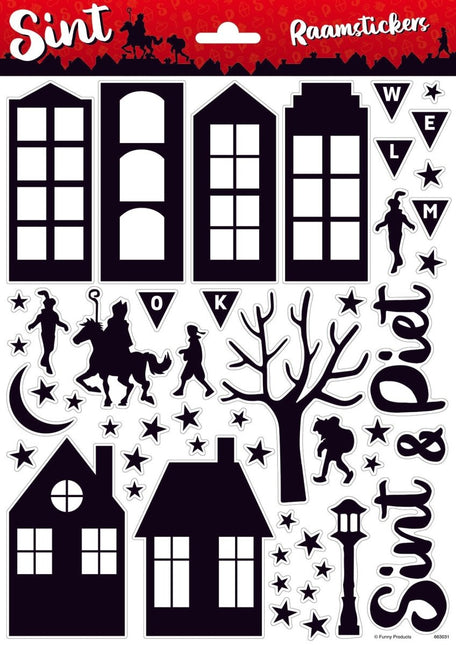 Sinterklaas Raamstickers Zwart 50 delig - Babywinkel - 8718819314493