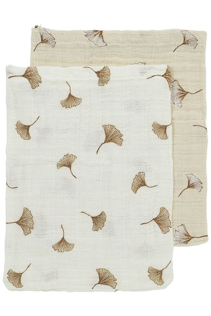 Washandjes 2 - pack pre - washed hydrofiel Ginkgo - offwhite/soft sand - 20x17cm - Babywinkel - 4054703529012