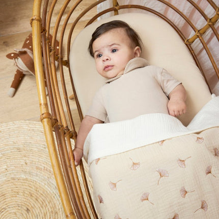 Wiegdeken pre - washed hydrofiel Ginkgo - soft sand - 75x100cm - 1.5 TOG - Babywinkel - 4054703625219
