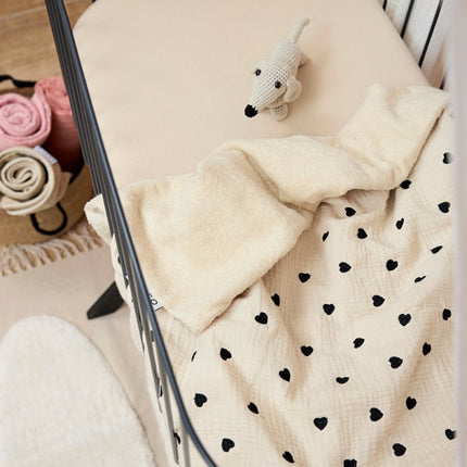 Wiegdeken pre - washed hydrofiel Sweet Heart - soft sand - 75x100cm - 1.5 TOG - Babywinkel - 4054703629217