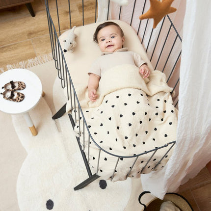 Wiegdeken pre - washed hydrofiel Sweet Heart - soft sand - 75x100cm - 1.5 TOG - Babywinkel - 4054703629217